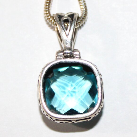 Sterling Silver Snake Chain Blue Glass Necklace - Picture 2 of 6